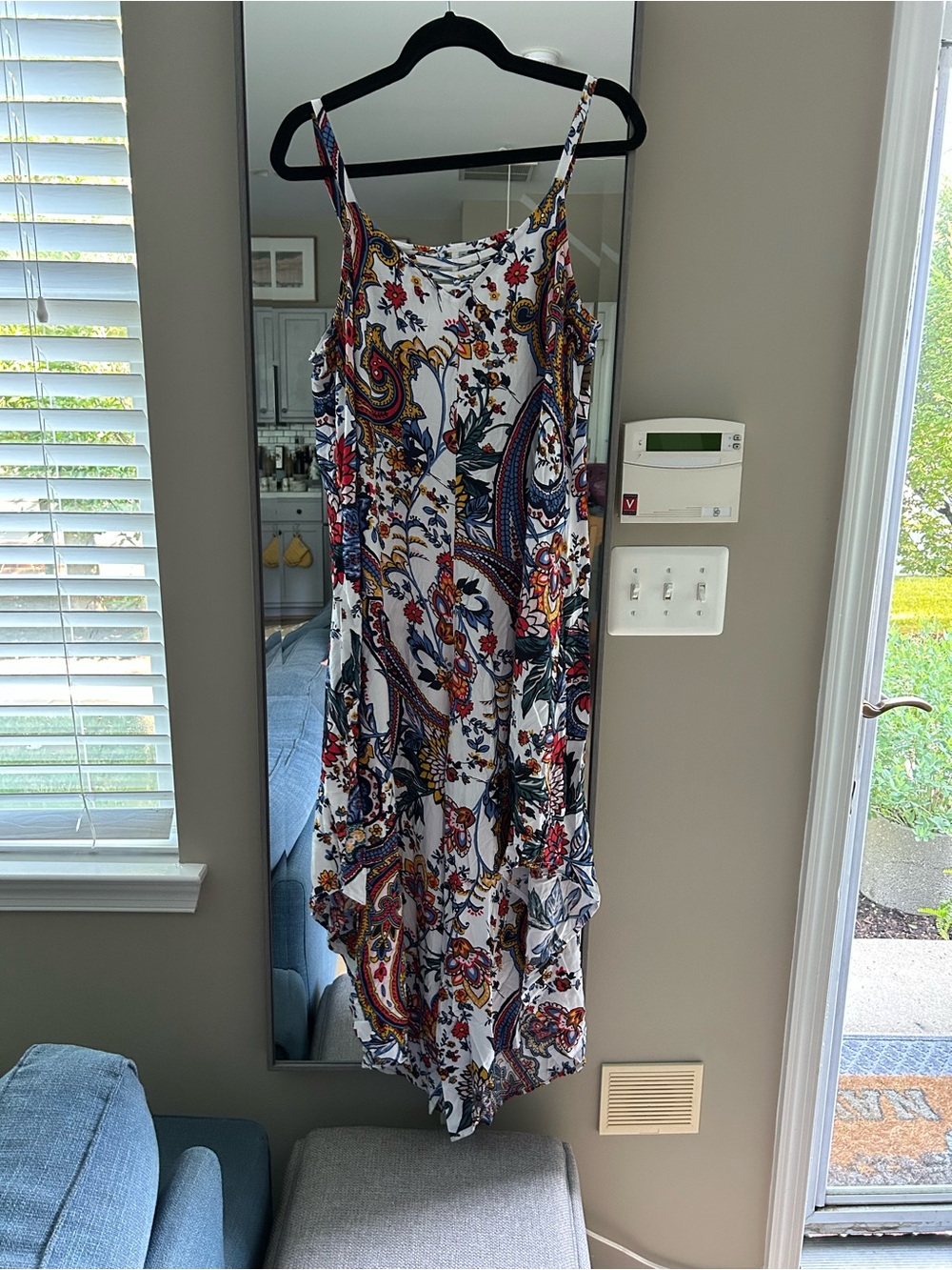 MSK Jumpsuit with Red, Blue and Yellow Paisley Floral Print Size L - Picture 4 of 7